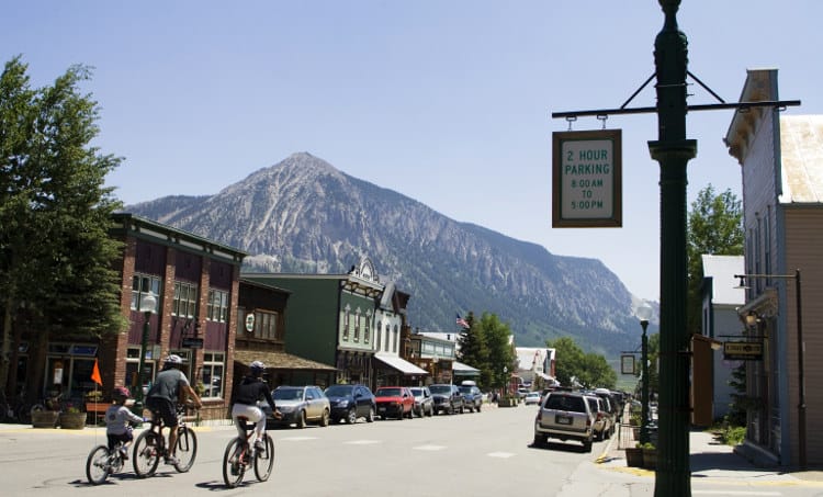 A family bike ride though downtown Crested Butte